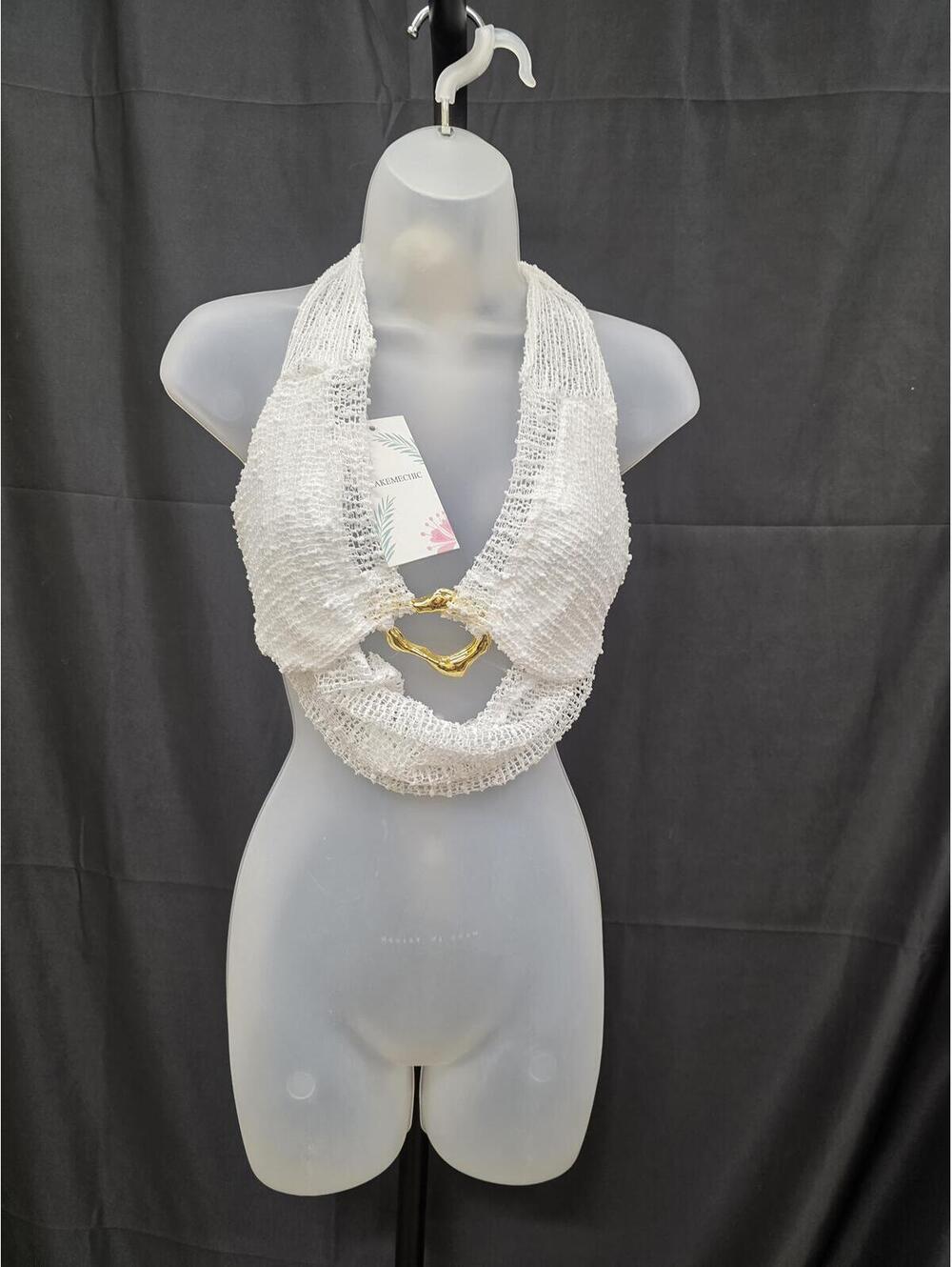 MAKEMECHIC Women’s Sheer Halter Mesh Y2K Crop Top White Small